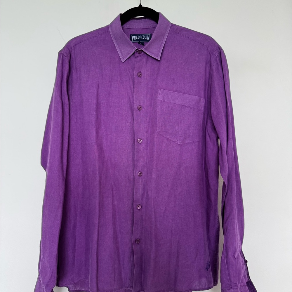 Vilebrequin Men's Light Purple Button Down Shirt, 100% Linen, Size M